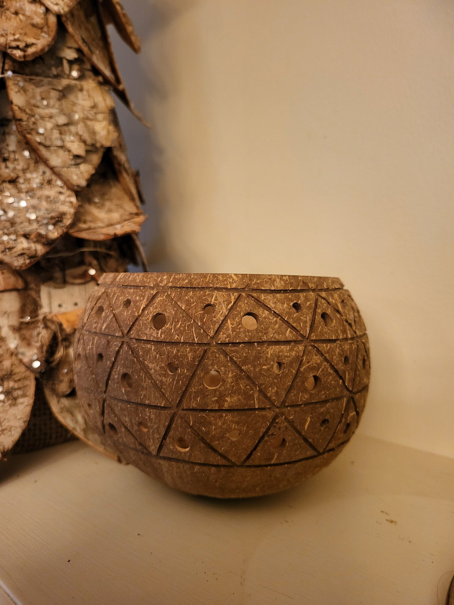 Eyelet Coconut Shell Tealight Holder