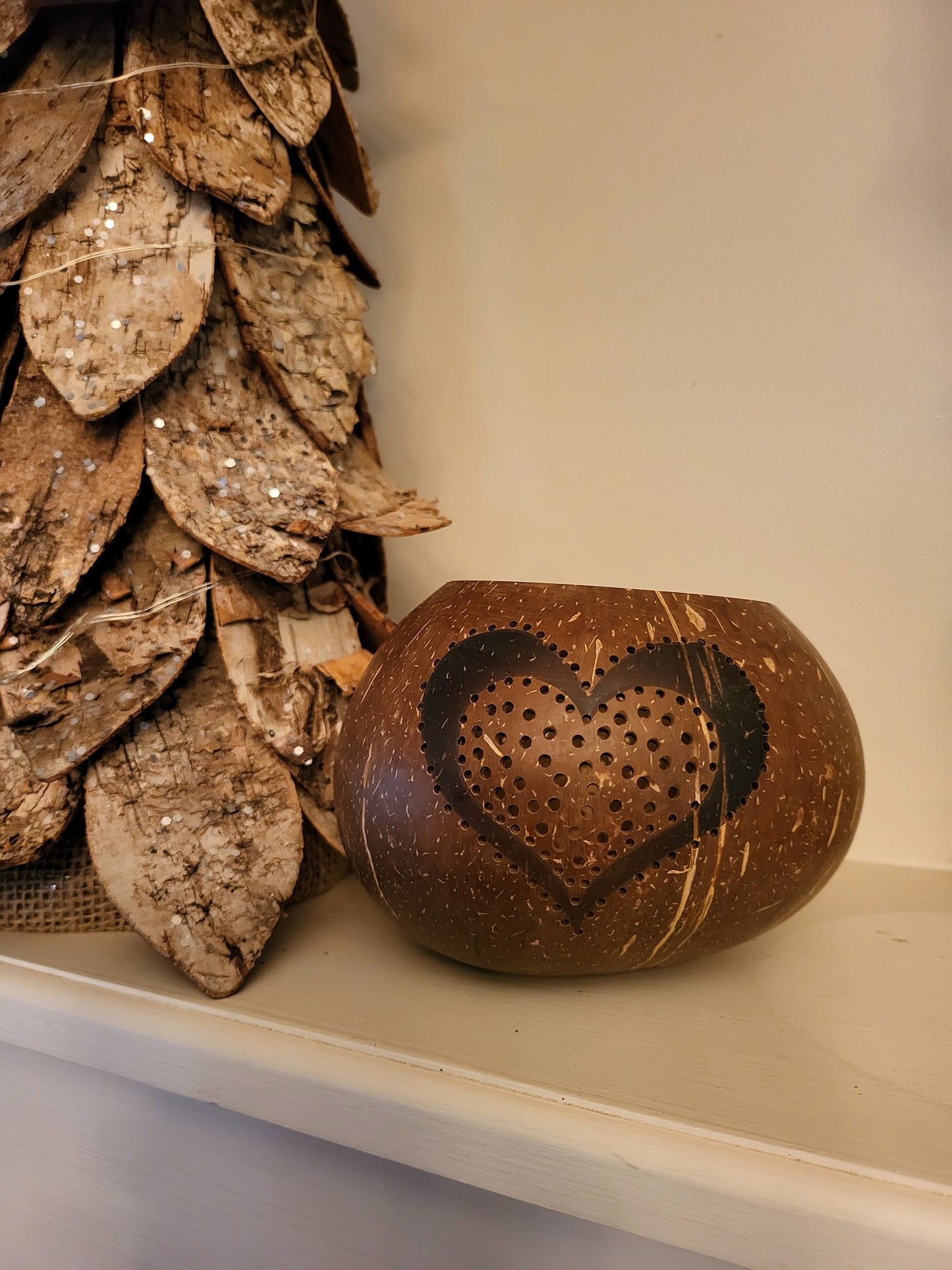 Heart Coconut Shell Tealight Holder