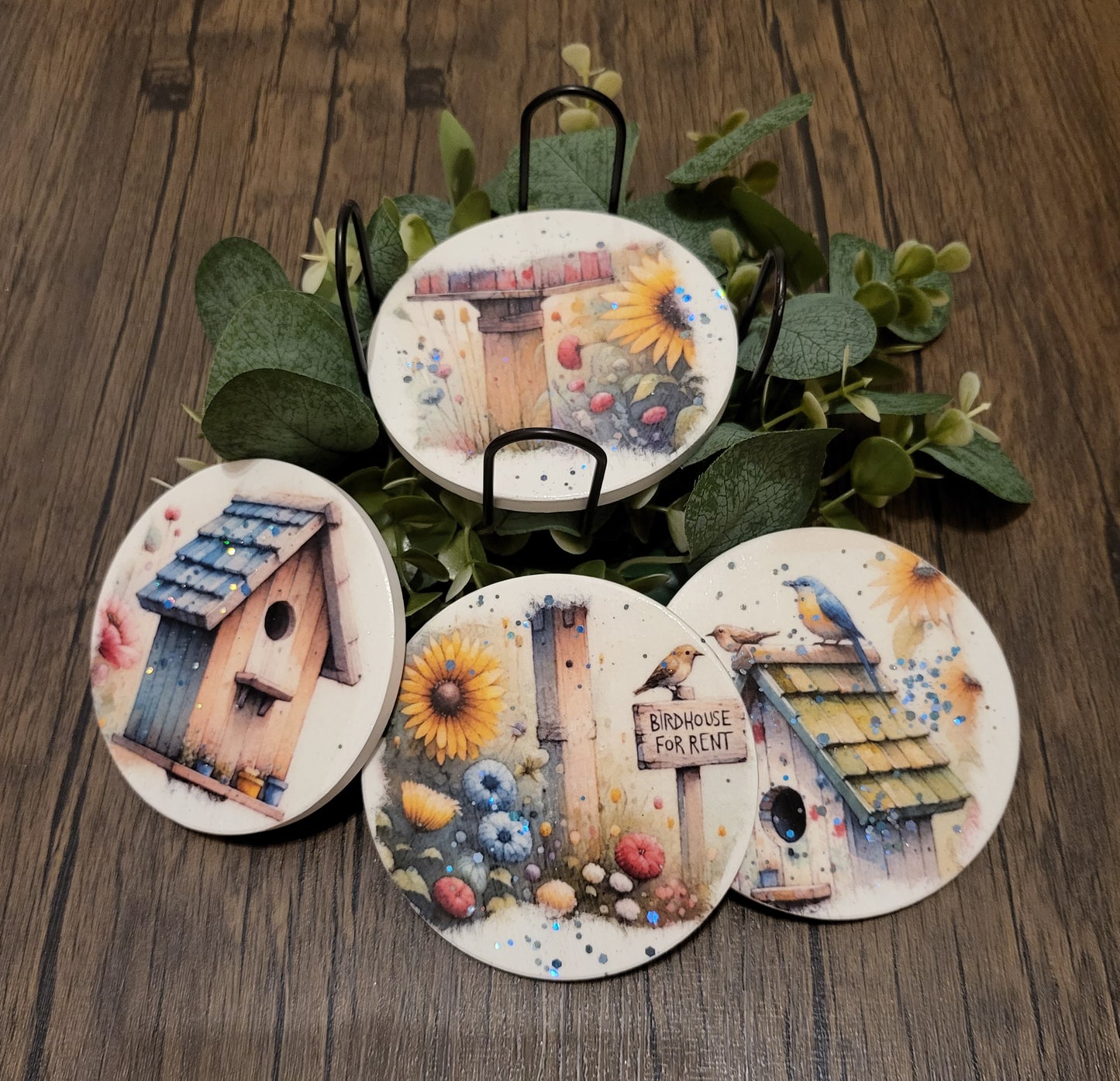 Birdhouse Decoupaged Coaster Set