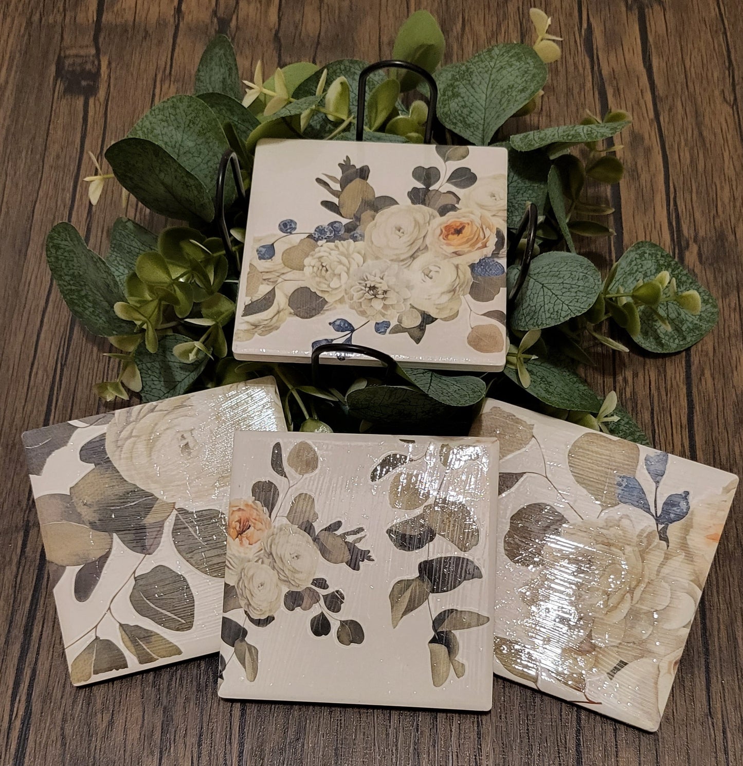 Eucalyptus & Rose Coaster Set (square)