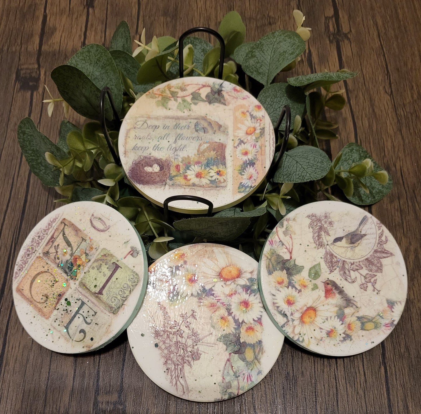 Nice Daisies Decoupaged Coaster Set