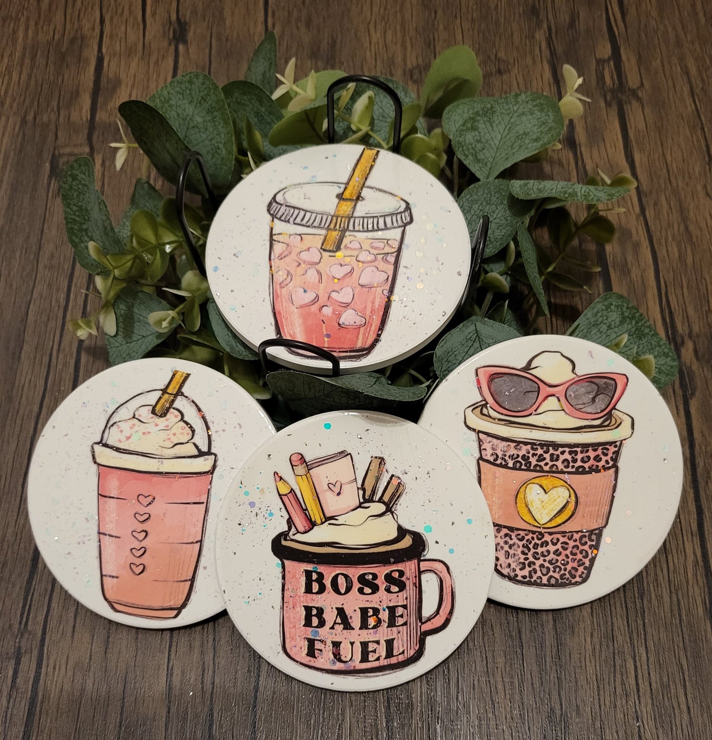 Boss Babe Fuel Decoupaged Coaster Set