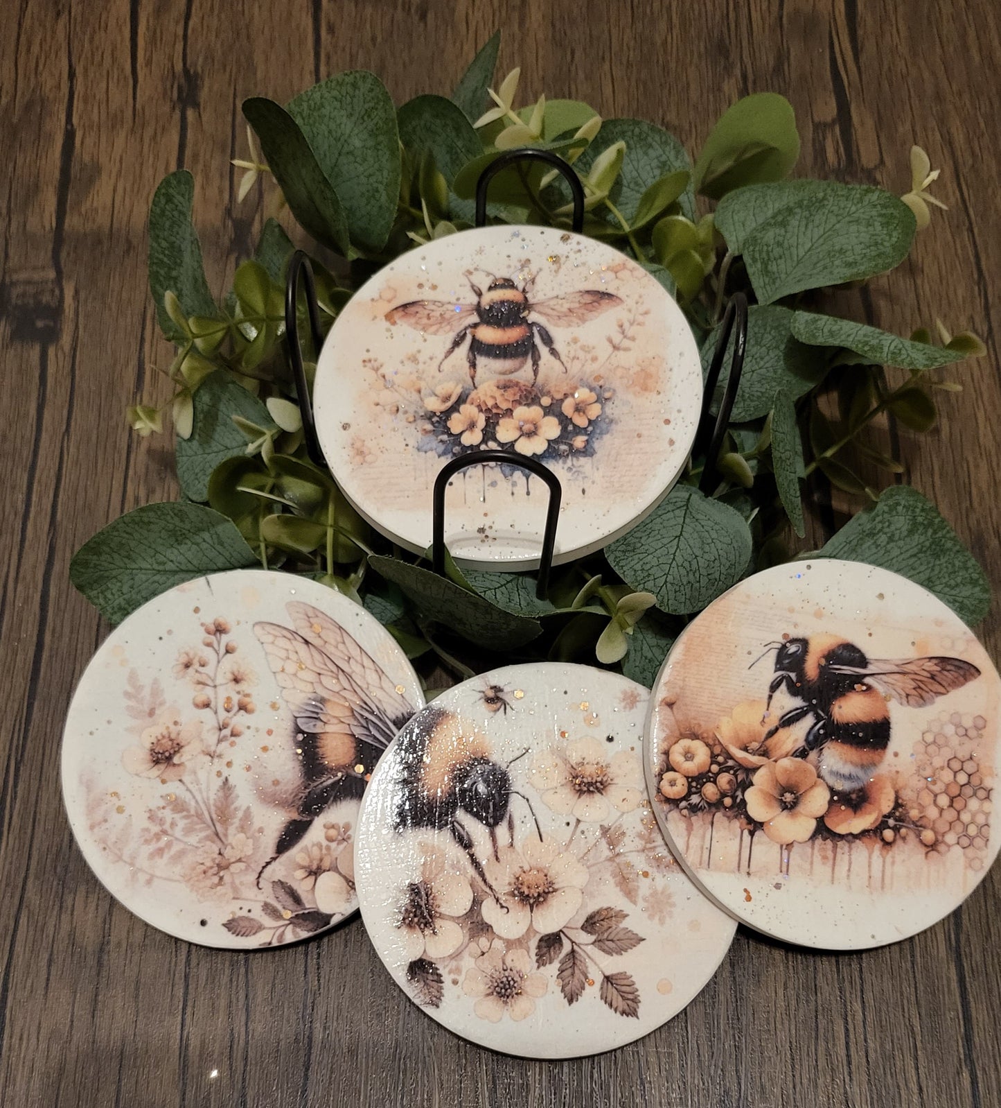 Bee Decoupaged Coaster Set